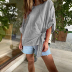 [COMPRE 1 E LEVE 2] Blusinha Tarde Serena™ em Linho de Algodão com Amarração Lateral / Um Toque de Leveza que Abraça Seu Estilo e Conforto!
