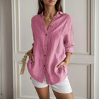 [Liquidação: Compre 1 e Leve 3] Camisa Ibiza™ em Linho de Algodão com Design Semi Plissado / Conforto e Estilo que Abraçam a Mulher Elegante!