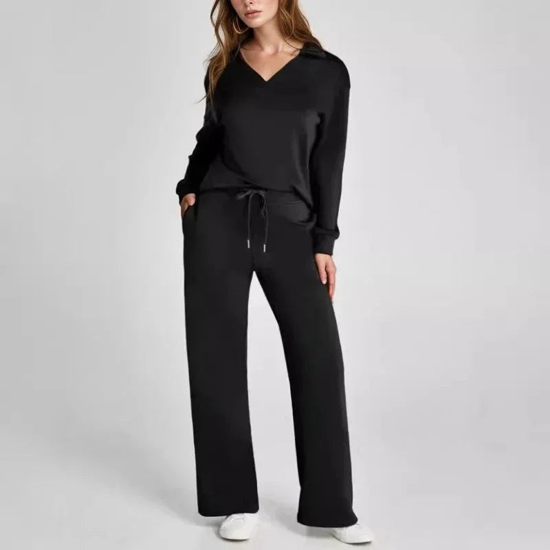 Conjunto Doralice™ com Blusa Gola V e Calça Reta de Malha Premium / Conforto Atemporal com Estilo que Abraça a Mulher Moderna!