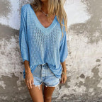 Blusa Luma™ em Crochê Artesanal com Gola V / Para Mulheres que Irradiam Charme sem Esforço!