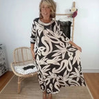 Vestido Mídi Longo Nerina™ com Estampa Floral Abstrata / A Elegância Solta que Inspira Liberdade!