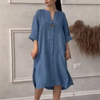 Vestido Copacabana™ em Linho de Algodão com Modelagem Solta / Elegância Tropical com Toque de Sofisticação Carioca!