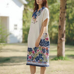 Vestido Primavera™ em Cetim Flora com Estampa Artística / Leveza Romântica e Brilho Atemporal para Mulheres de Bom Gosto!