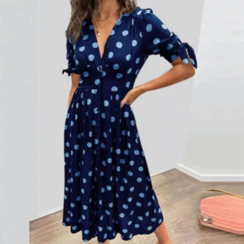 Vestido Charlotte Poá™ em Popelina com Mangas Laço e Caimento Fluido / Um Toque de Charme Vintage e Moderno!