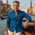 [BLACK FRIDAY COMPRE 1, LEVE 3] Camisa Veneza™ em Linho de Algodāo e Gola Italiana / Estilo Europeu e Presença para o Verão 2025/2026!