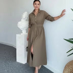 Vestido Romana™ em Sarja Leve com Polo Alfaiataria / Estrutura, Conforto e Elegância Atemporal!