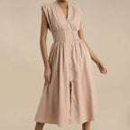Vestido Valenza™ em Sarja Premium com Cintura Marcada / Corte Preciso, Silhueta Imponente e Estilo Contemporâneo!