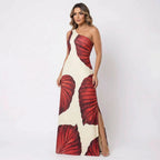 Vestido Longo Yara™ em Viscose Rústica com Fenda Lateral e Decote Assimétrico