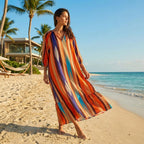 Vestido Camélia™ em Viscose com Decote em V e Mangas Levemente Bufantes