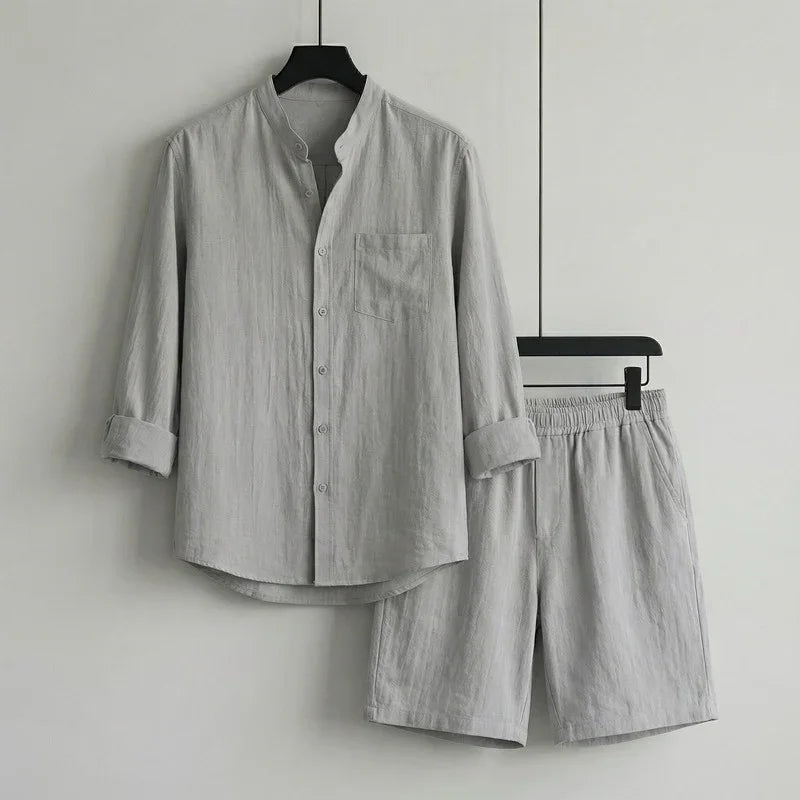Conjunto Mediterrâneo Elite™ em Linho de Algodão e Visual Minimalista