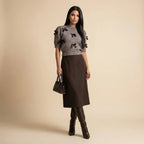 Conjunto Valentina Paris™ de Vestido Acetinado e Blusinha em Tricô com Laços