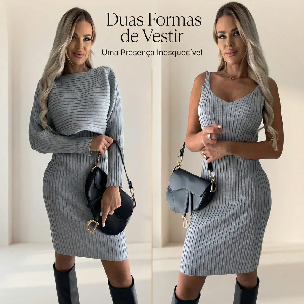 Conjunto Virginia Royale™ com Vestido Minimalista e Top Manga Longa