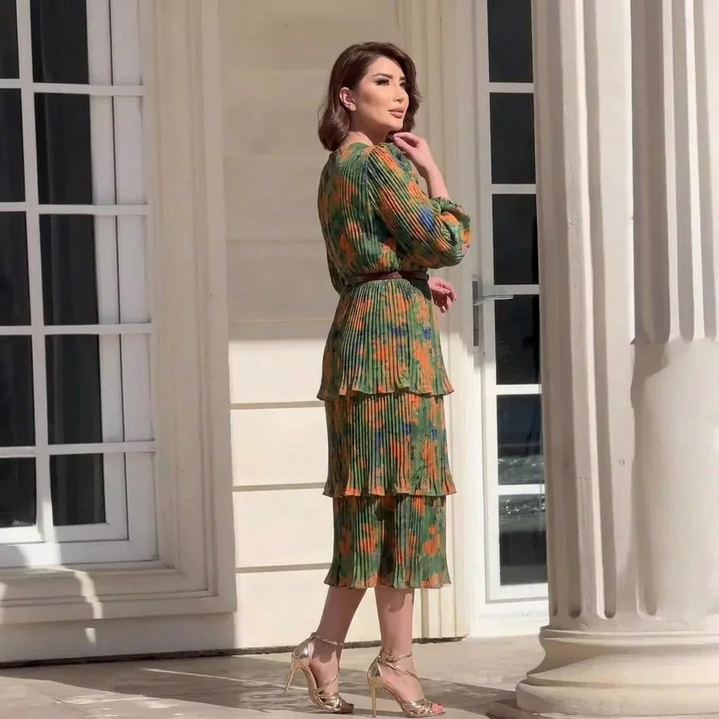 Vestido Lunaria™ com Saia em Camadas + Cinto Fino de Brinde!