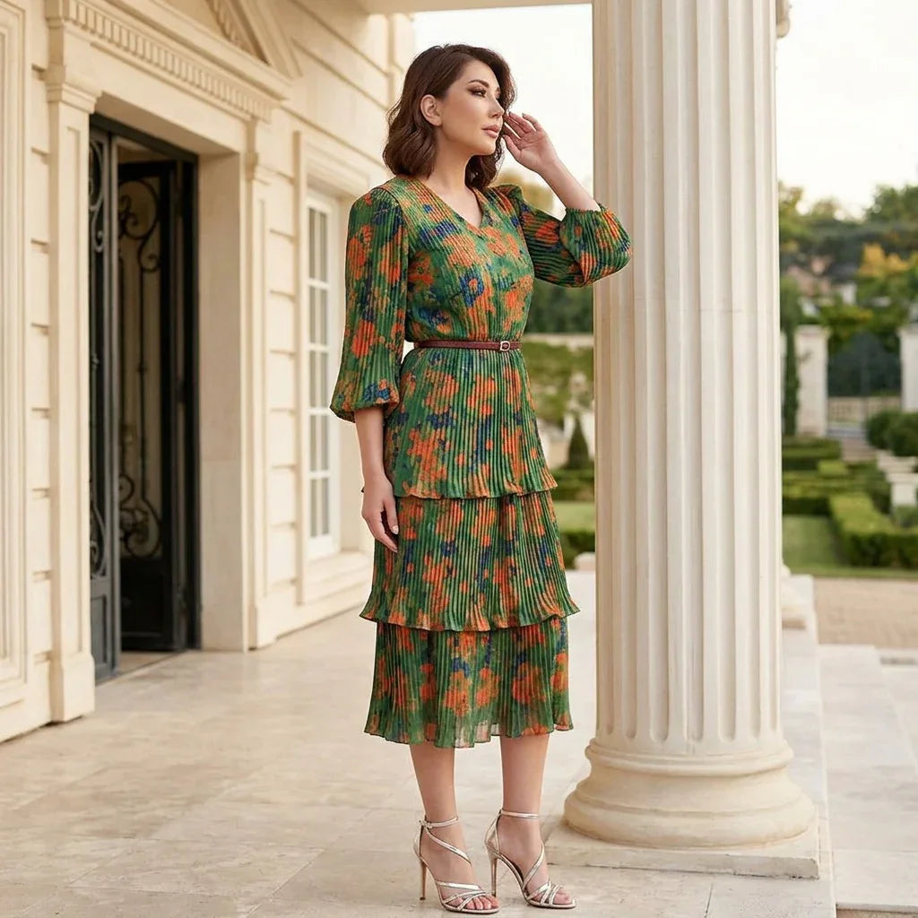 Vestido Lunaria™ com Saia em Camadas + Cinto Fino de Brinde!