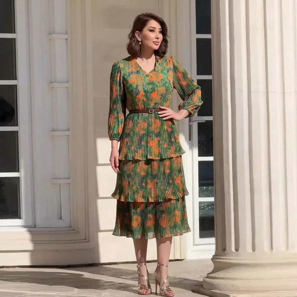 Vestido Lunaria™ com Saia em Camadas + Cinto Fino de Brinde!
