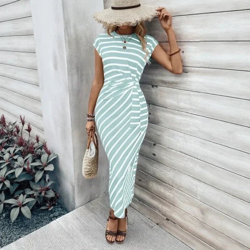Vestido Dolce Riviera™ com Listras Elegantes e Amarração Lateral