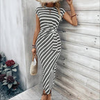 Vestido Dolce Riviera™ com Listras Elegantes e Amarração Lateral