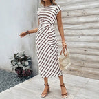 Vestido Dolce Riviera™ com Listras Elegantes e Amarração Lateral