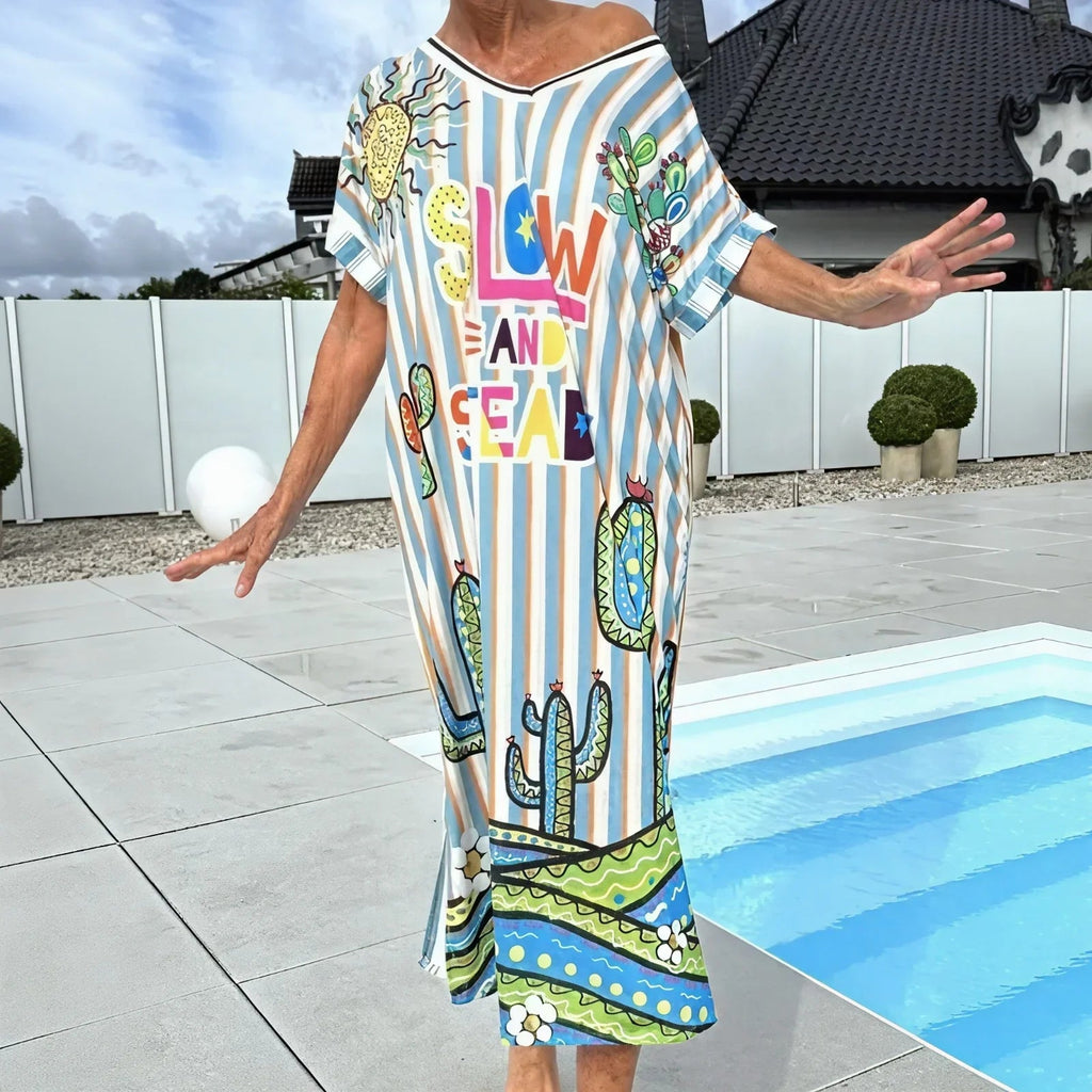 Vestido SeaBreeze™ com Estampas Artísticas e Caimento Solto