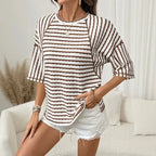 Blusa Dailynne™ Oversized com Design Listrado e Tecido Texturizado