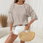 Blusa Dailynne™ Oversized com Design Listrado e Tecido Texturizado