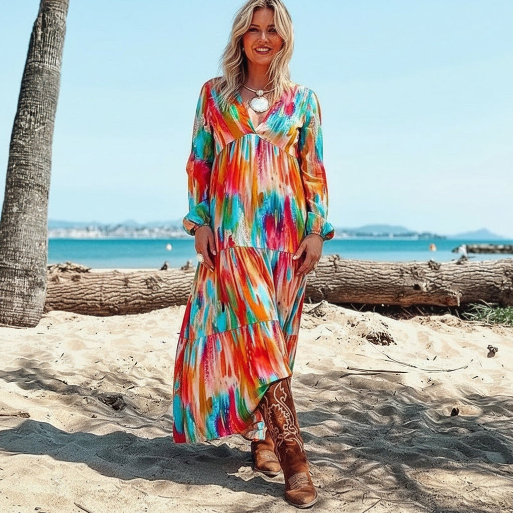 Vestido Lumaya™ com Estampa Artística e Movimento Livre