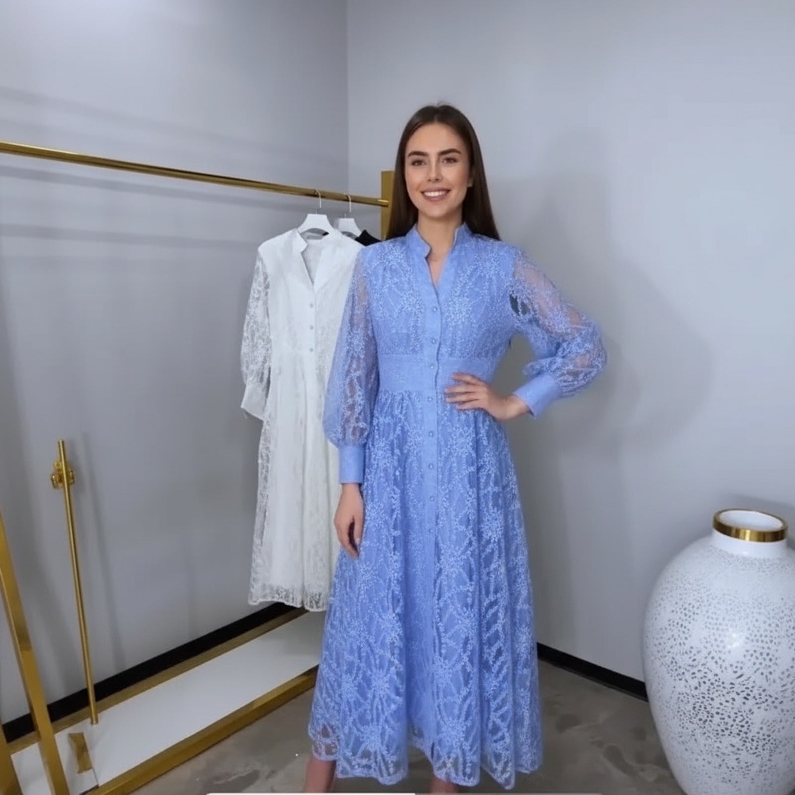 Vestido Imperial™ Rendado com Mangas Bufantes