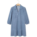 Vestido Jeans Madalena™ com Gola Lapela e Manga Bufante / O Clássico Renovado com Conforto e Feminilidade