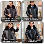 Jaqueta de Couro Masculina Lord Torino™ com Pele de Raposa Sintética e Forro Interno Térmico / Conforto e Imponência na Medida Certa!