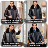 Jaqueta de Couro Masculina Lord Torino™ com Pele de Raposa Sintética e Forro Interno Térmico / Conforto e Imponência na Medida Certa!