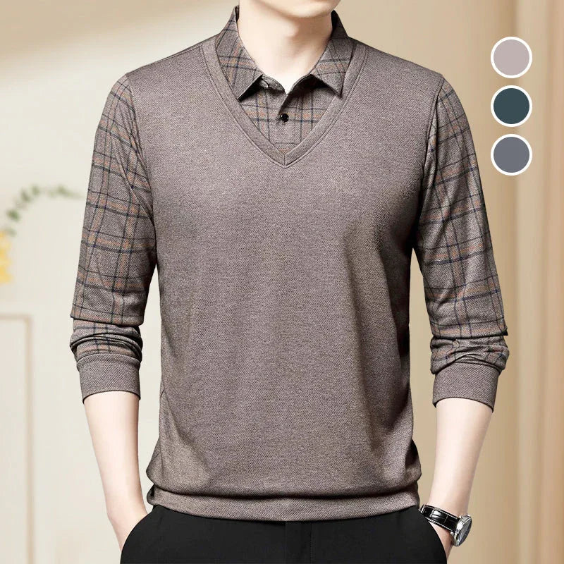 Camisa Harper™ com Design de Camada Dupla e Manga Xadrez / Modernidade e Estilo em Sintonia Perfeita
